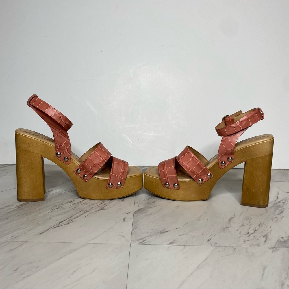 Sam Edelman Rosalind Pink Crocodile Leather Platform Heeled Sandal 7M - Picture 5 of 14